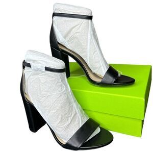 NEW Sam Edelman Yaro Black Leather Ankle Strap Block Heels 9.5 Wide